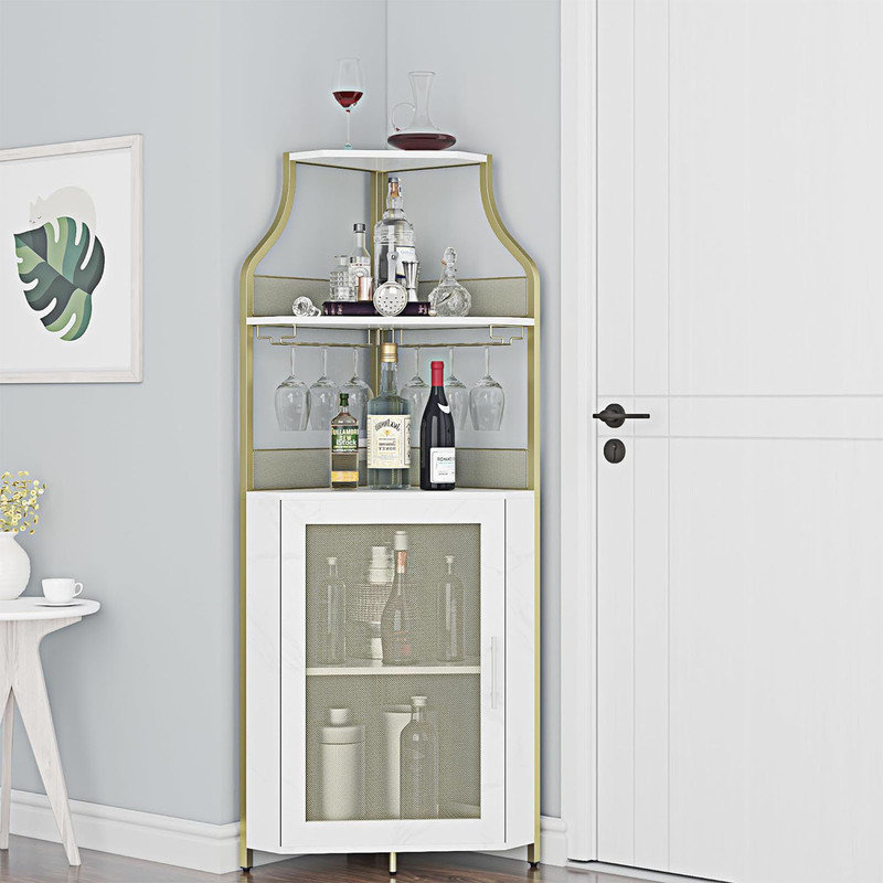 Everly Quinn Calim Corner Wine Bar Cabinet With Detachable Wine Rack ...